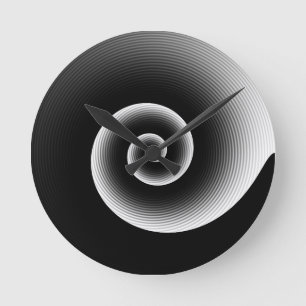 Contemporary Black and White Stylish Twirl Pattern Round Clock