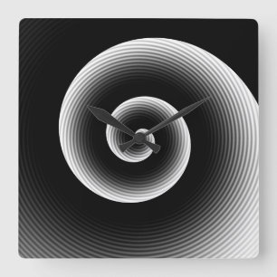 Contemporary Black and White Stylish Twirl Pattern Square Wall Clock