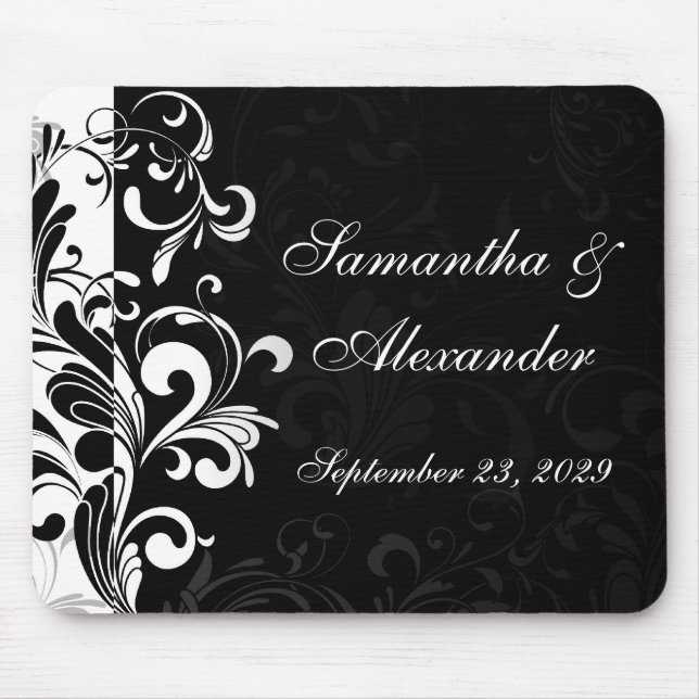 Contemporary Black and White Swirl Mouse Pad (Front)