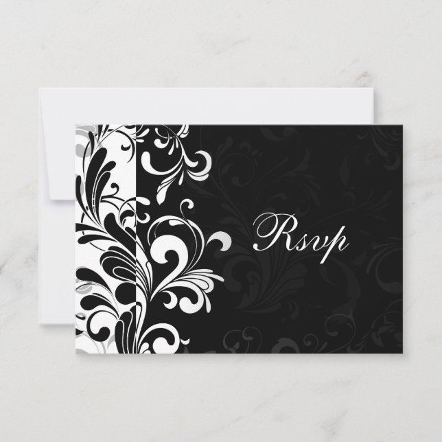Contemporary Black and White Swirl RSVP Card (Front)