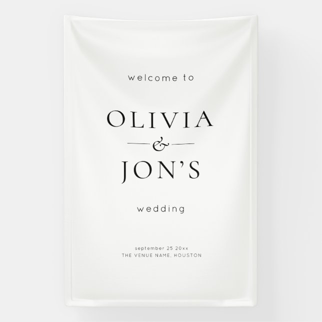 Contemporary Black and White Wedding Welcome  Banner (Vertical)