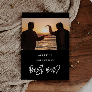 Contemporary black Best man proposal photo card