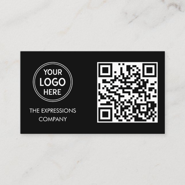Contemporary Black Custom Logo with QR Code Square Business Card (Front)