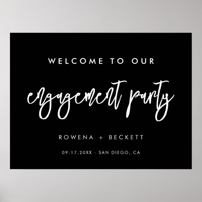 Contemporary black Engagement party welcome Poster (Front)
