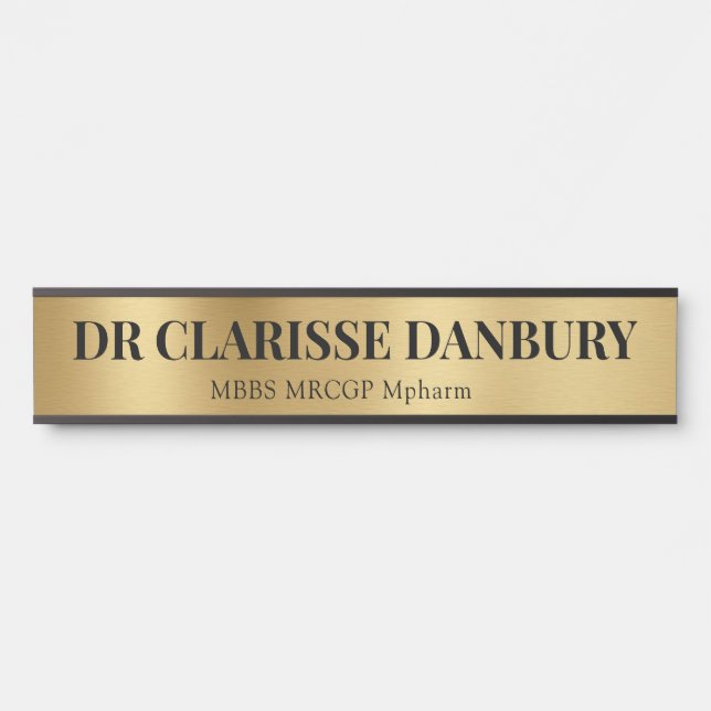 Contemporary Black & Faux Gold Custom Name Plate (Front)