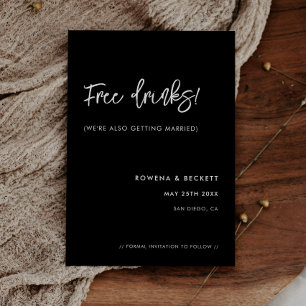 Contemporary black funny Free drinks Save The Date