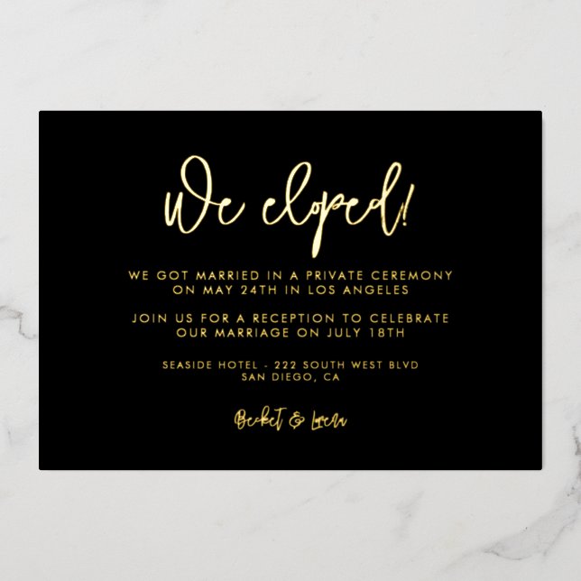Contemporary black & gold elopement reception (Front)