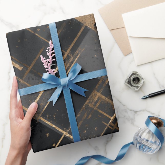 Contemporary Black Gold Geometric Abstract Pattern Wrapping Paper (Gifting)