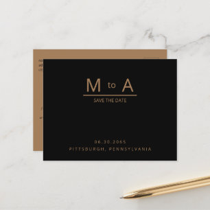 Contemporary Black & Gold Monogram Save the Date Announcement Postcard