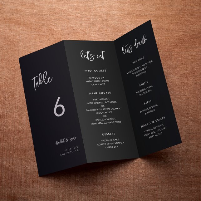 Contemporary Black Menu & Table number trifold (Creator Uploaded)