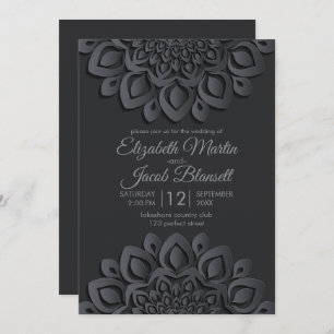 Contemporary Black Paper cut Mandala Wedding Invitation