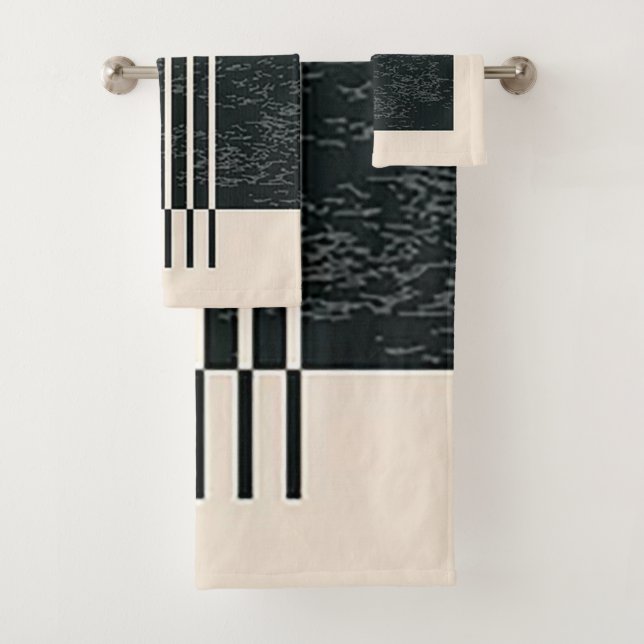 “Contemporary Black Piping” Bath Towel Set (Insitu)