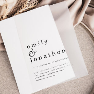 Contemporary Black Typography Wedding Vellum Invitations