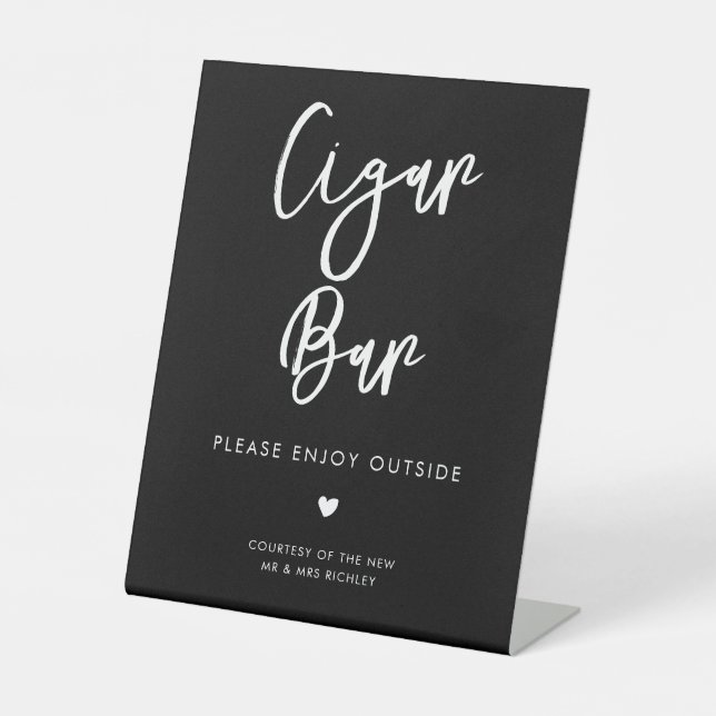 Contemporary black wedding Cigar Bar Pedestal Sign (Front)