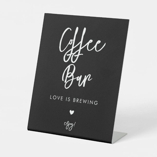 Contemporary black wedding Coffee Bar Pedestal Sign (Front)