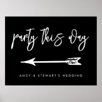 Contemporary black wedding direction sign