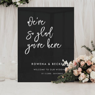 Contemporary black wedding So glad you're here Acrylic Sign