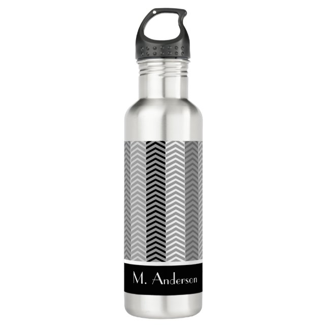 Contemporary Black White Chevron Stripes and Name 710 Ml Water Bottle (Front)