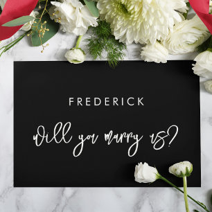 Contemporary black Will you marry us proposal card