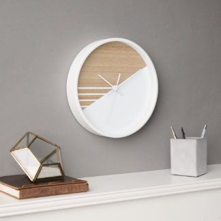 Contemporary Block Stripes Pattern On Faux Wooden Clock