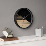 Contemporary Block Stripes Pattern On Faux Wooden Clock<br><div class="desc">Modern black stripes pattern on a light beige tan coloured faux wooden background. Classic retro chic, elegant yet simple basic design for the artistic home décor fashion designer, popular hip trendsetter, whimsical midcentury style motif lover. Available on original, classy, fun & trendy interior accents & accessories to decorate your master...</div>