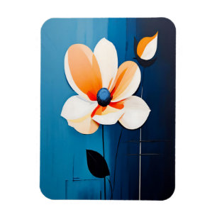 Contemporary Blue and Orange Floral Art Magnet