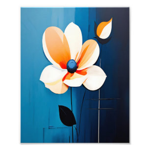 Contemporary Blue and Orange Floral Art Photo Print