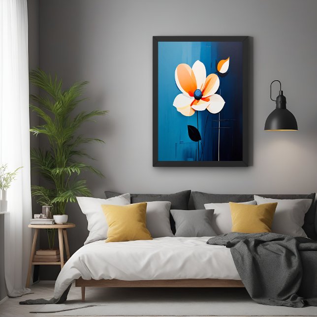 Contemporary Blue and Orange Floral Art Poster (Creator Uploaded)