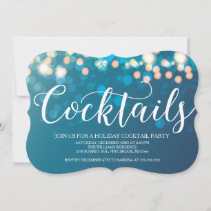 Contemporary Blue Bokeh Cocktail Party Invitation