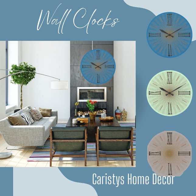 Contemporary Blue Teal Roman Numerals Large Clock (Creator Uploaded)