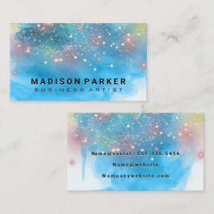 Contemporary Blue Watercolor Star Gold Dust Business Card