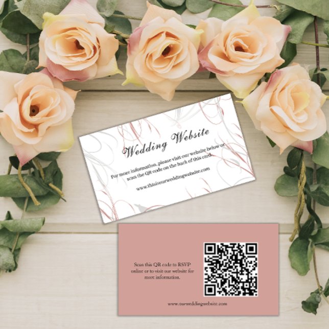 Contemporary Blush Pink Flourishes Wedding Website Enclosure Card (Creator Uploaded)