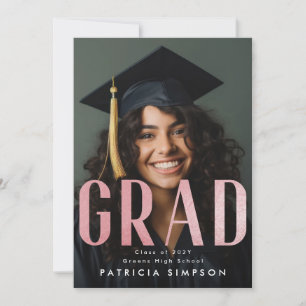 Contemporary Bold Blush Pink Gold Foil GRAD Photo Announcement