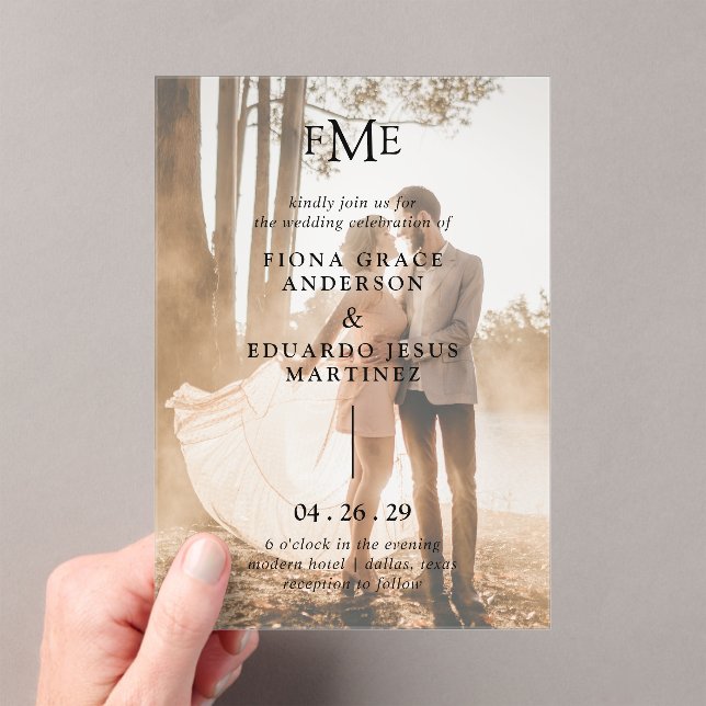 Contemporary Bold Monogram Photo Modern Wedding Acrylic Invitations (Insitu (Handheld))