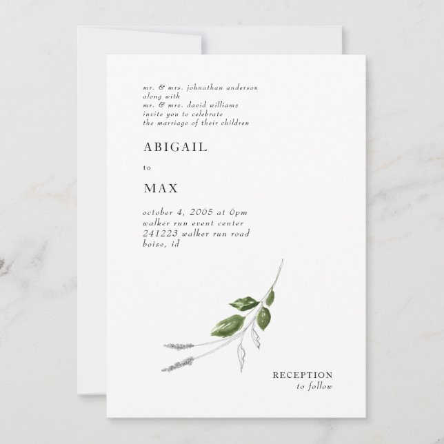 Contemporary Botanical Both Parents Wedding   Invitation (Front)