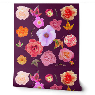 Contemporary Botanical Floral Leaf Collage Wallpaper