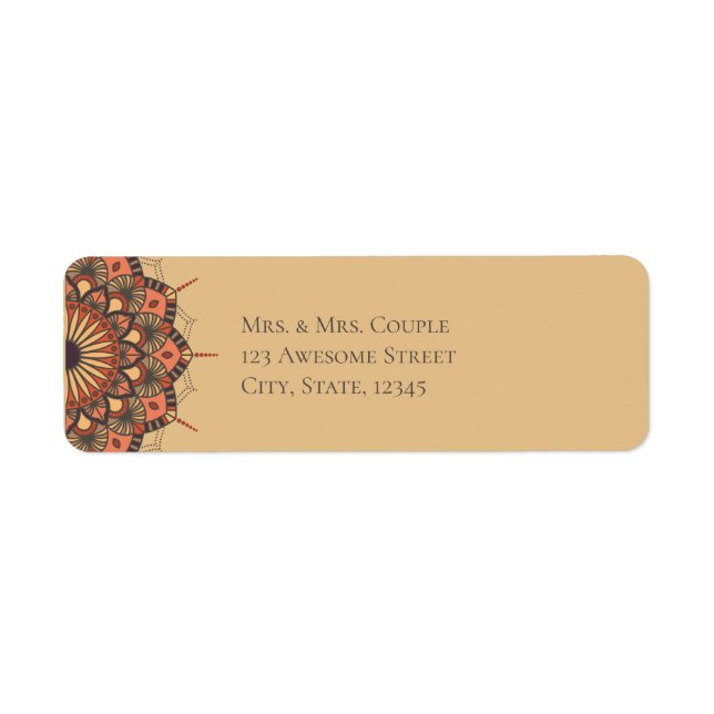 Contemporary Brown Peach Mandala Return Address Label (Front)