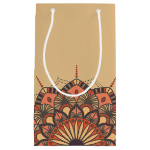 Contemporary Brown Peach Mandala Small Gift Bag