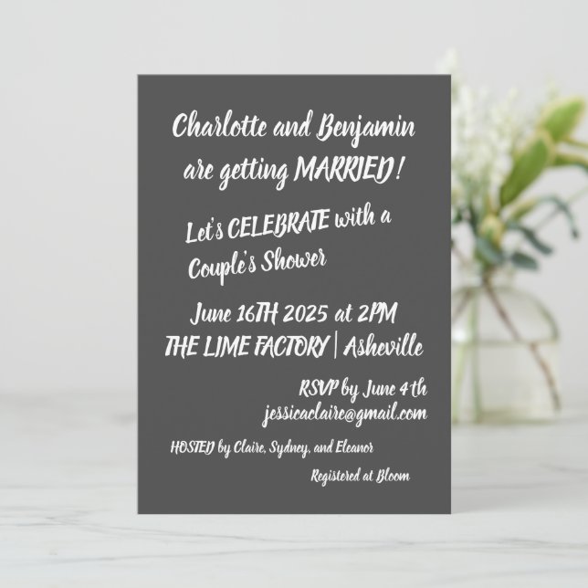 Contemporary Brush Lettering Trendy Couples Shower Invitation (Standing Front)