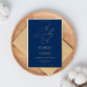 Contemporary calligraphy navy and gold wedding 
