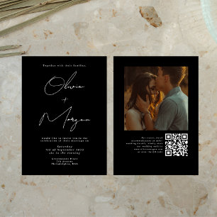 Contemporary Calligraphy Photo Wedding QR Code Invitation