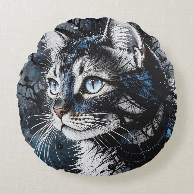 Contemporary Cat Round Cushion (Front)