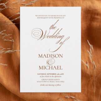 Contemporary Chic Boho Brown Fall Wedding Invitation
