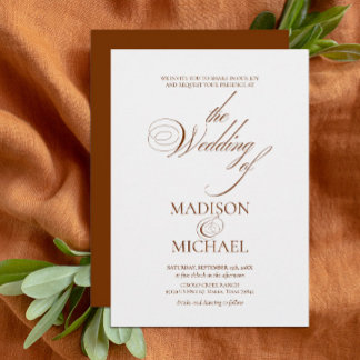 Contemporary Chic Boho Brown Fall Wedding Invitation