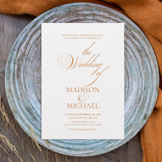Contemporary Chic Boho Orange Fall Wedding Invitation