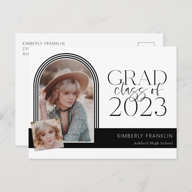 Contemporary Chic Graduation Photo Announcement Postcard (Front/Back)