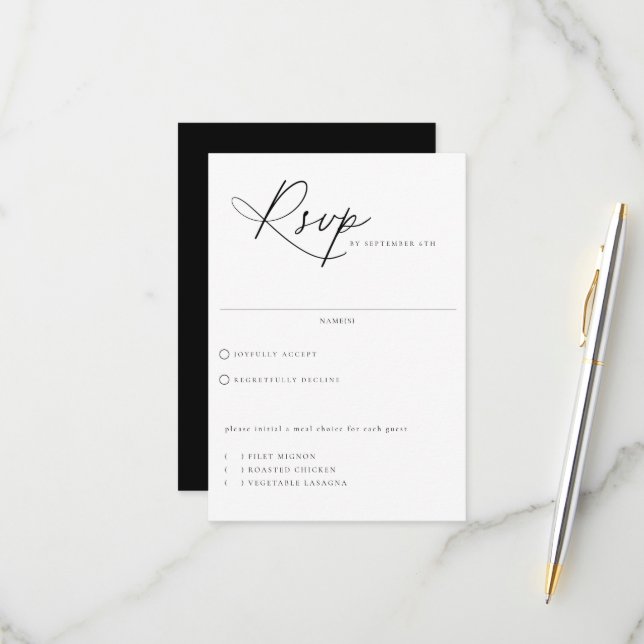 Contemporary Chic Meal Choice Wedding RSVP Card (Front/Back In Situ)
