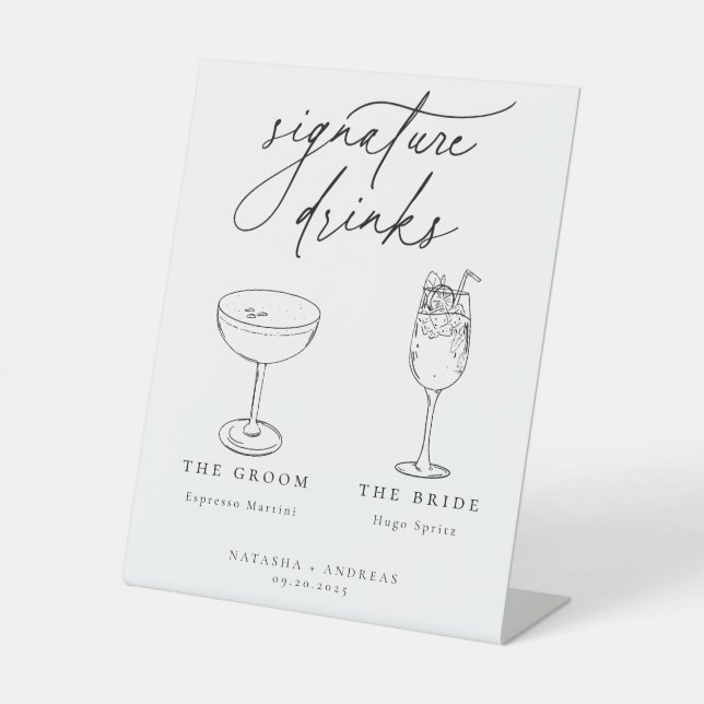 Contemporary Chic Minimalist Signature Drinks Pedestal Sign (Front)