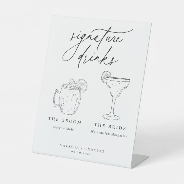 Contemporary Chic Minimalist Signature Drinks Pedestal Sign (Front)