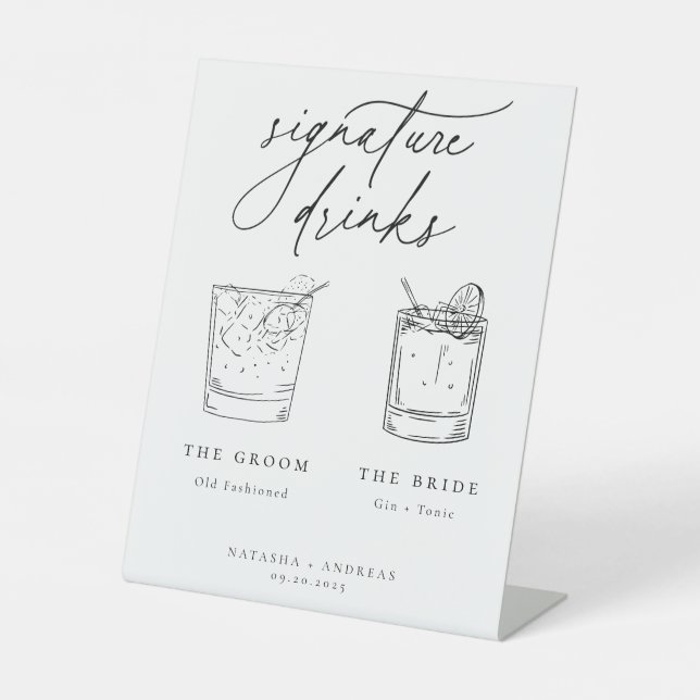 Contemporary Chic Minimalist Signature Drinks Pedestal Sign (Front)